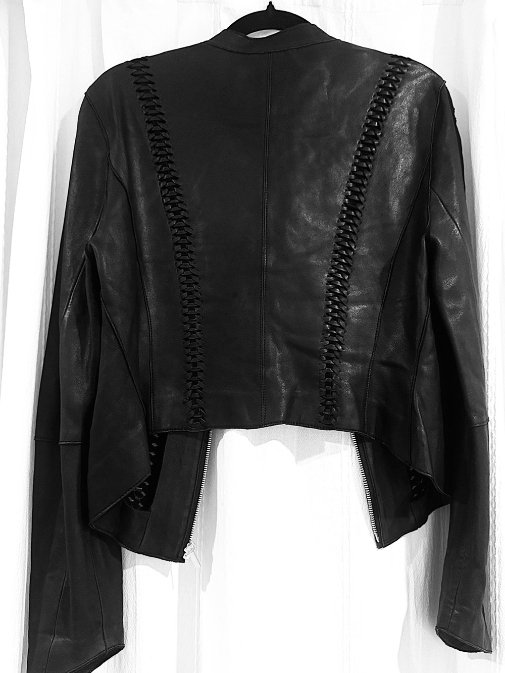 Vintage Y2K Bebe Genuine Leather Braided Jacket Black M - Picture 6 of 7